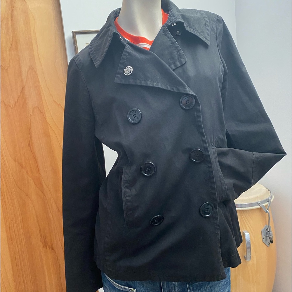 Marc jacobs cotton pea coat. Size large. Great stripe tee shirt fabric lining.